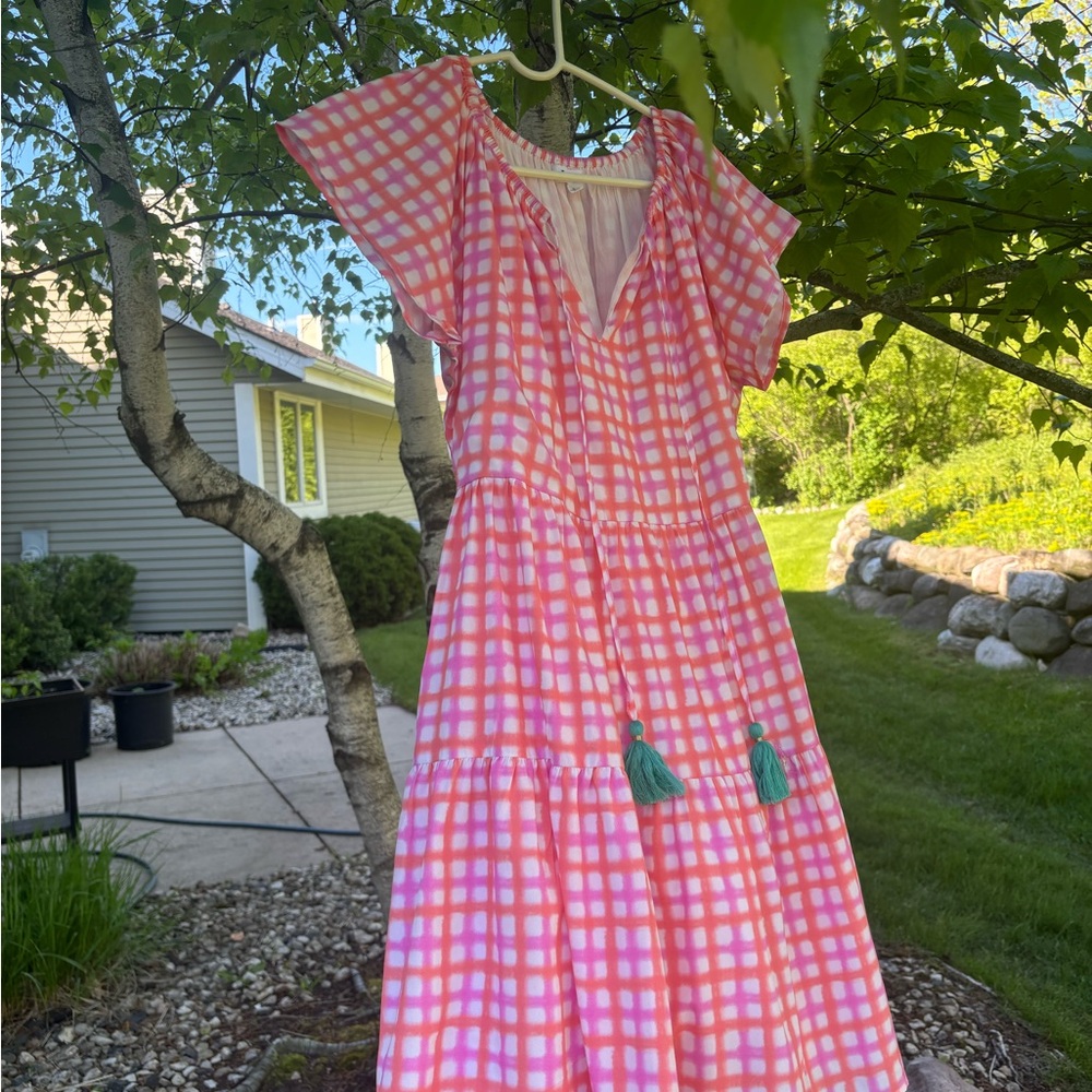 THML Pink, Orange, and White Flutter Sleeve Sundress